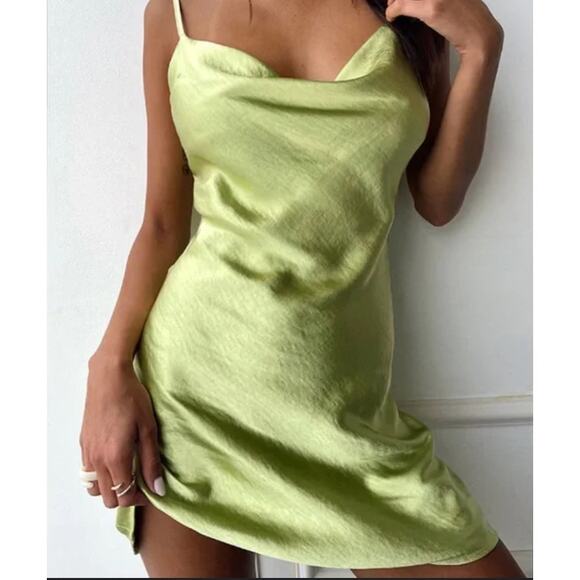 12th Tribe Size S Lime Green satin slip dress - Picture 1 of 5